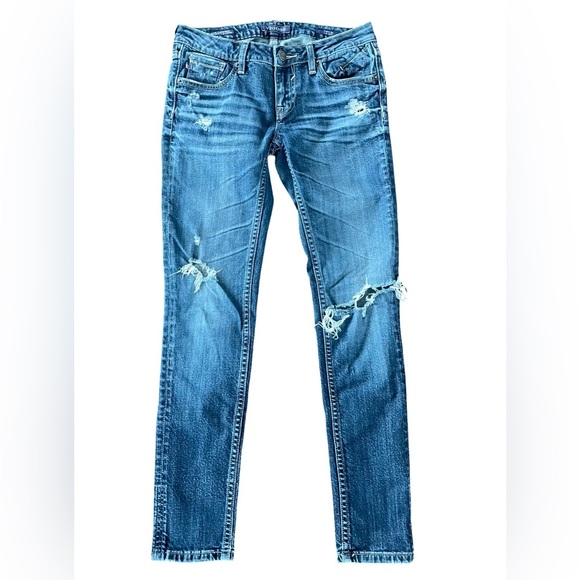 Vigoss Jeans Womens Size 26 Blue Dark Wash Distressed Stretch - Picture 1 of 9